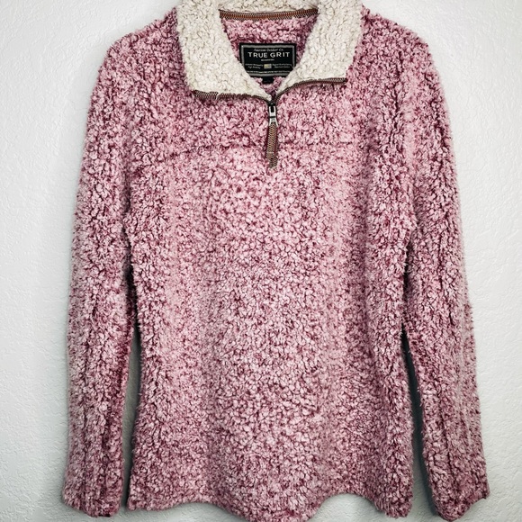 True Grit Burgundy Sherpa Pullover Fleece  Jacket - Picture 8 of 10